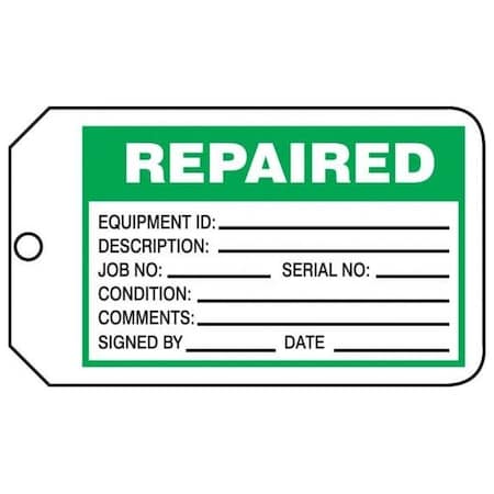 Accuform Safety Tags, REPAIRED, 5.75in x 3.25in, RP-Plastic, 25PK MMT326PTP